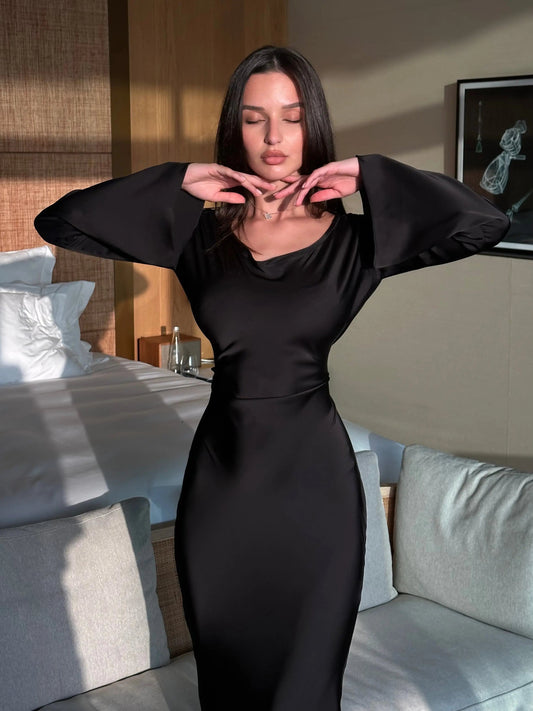 elsie maxikjole med lange ærmer sort