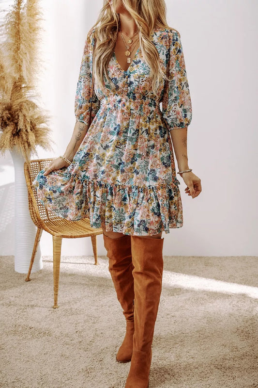 penny | blomstret minikjole med flæsekant blomstret