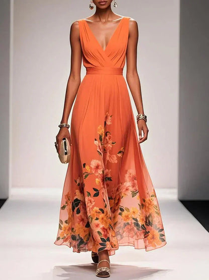 sophia | blomstret bryllupsgæstekjole orange