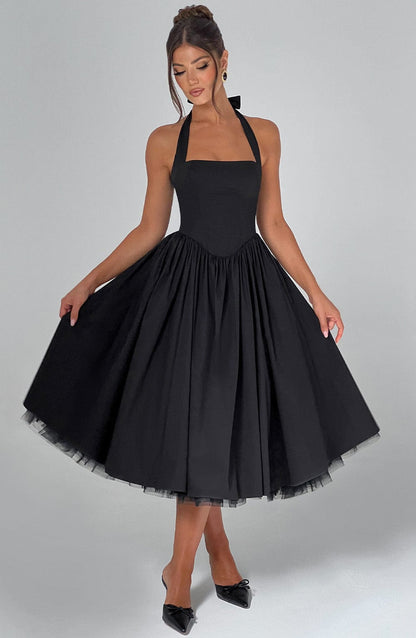 thea | elegant halterneck midikjole sort