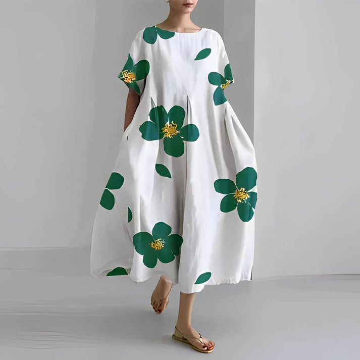 freja | afslappet blomstret midikjole hvid blomst