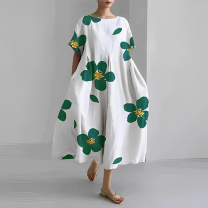 freja | afslappet blomstret midikjole hvid blomst