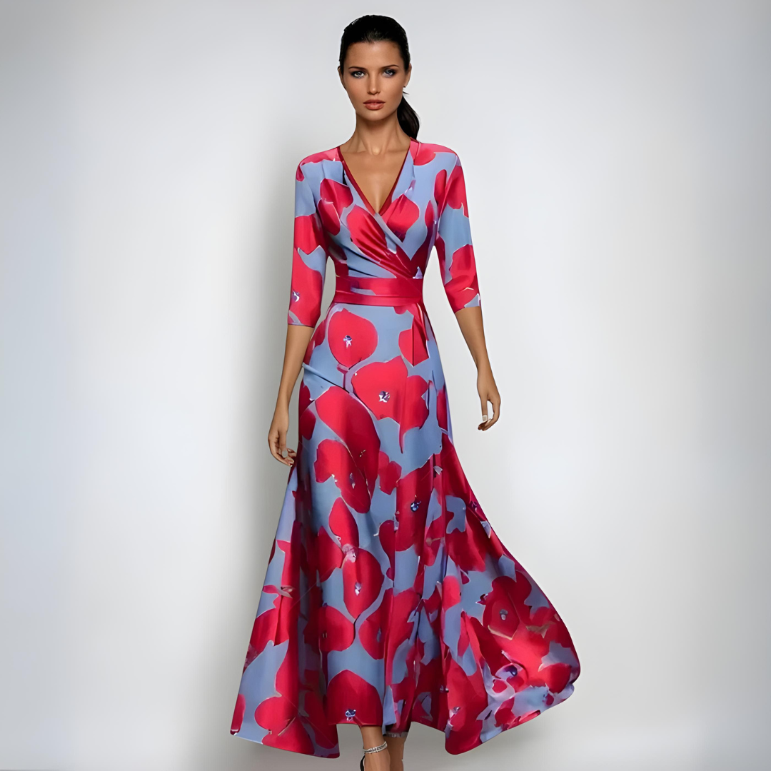 freja | elegant blomstret sommerkjole rød/blå