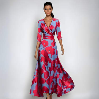 freja | elegant blomstret sommerkjole rød/blå