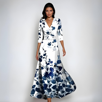 freja | elegant blomstret sommerkjole hvid/blå