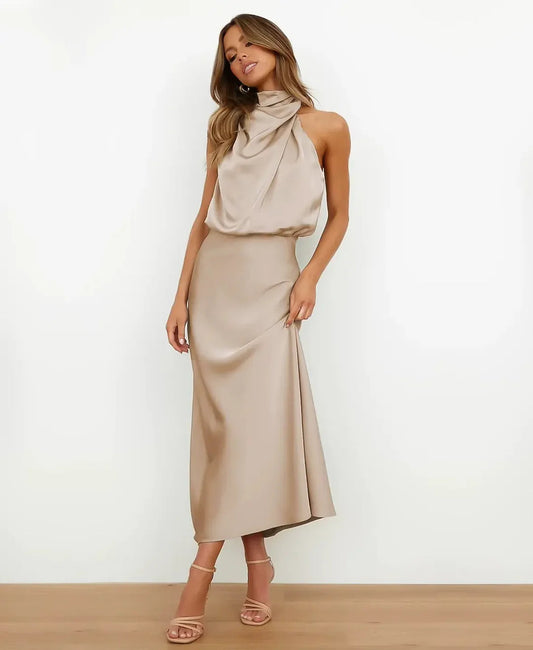 sydney | satin halterneck midi-kjole