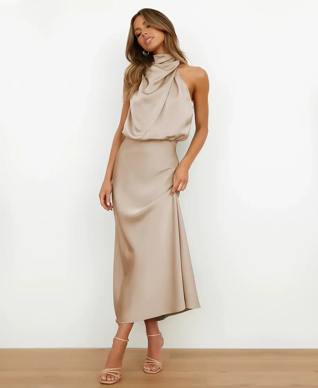 sydney | satin halterneck midi-kjole