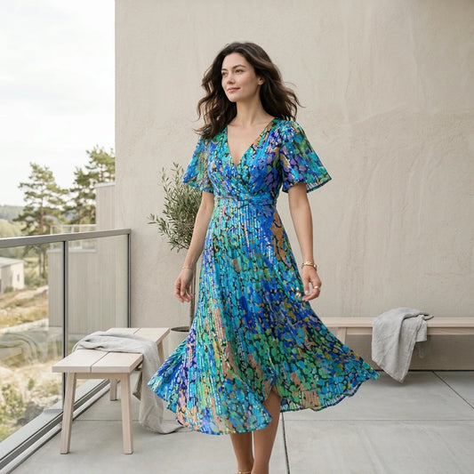 Maja | Stilfuld blomstret midikjole