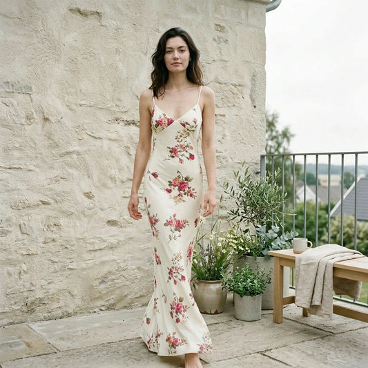 Ida | Ærmeløs blomsterkjole med V-udskæring