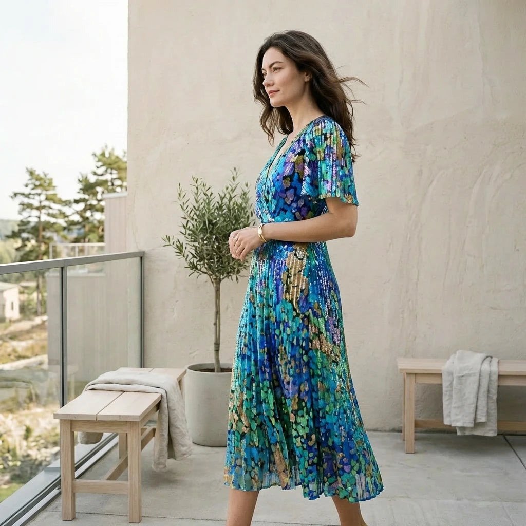 Maja | Stilfuld blomstret midikjole