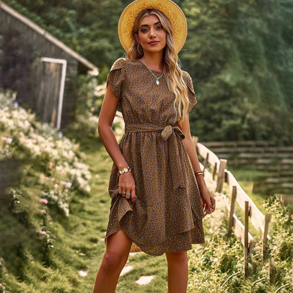 freja | blomstret sommerkjole brun