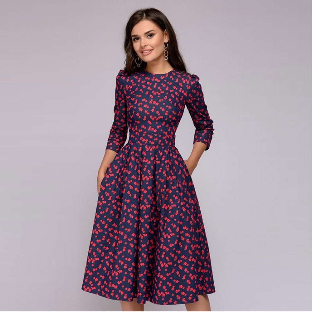 rosa | blomstret midikjole med elegance blå blomstret