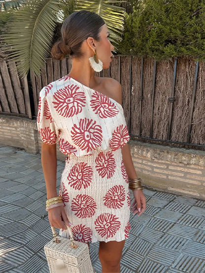freja | off-shoulder minikjole hvid/rød